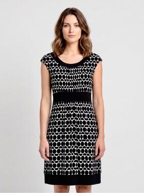 White House Black Market~Women's Sz XL Black/White Polka Dots Empire Waist